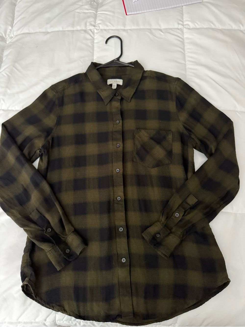Lucky Brand Olive Green and Black Plaid Button-Down Women’s Shirt